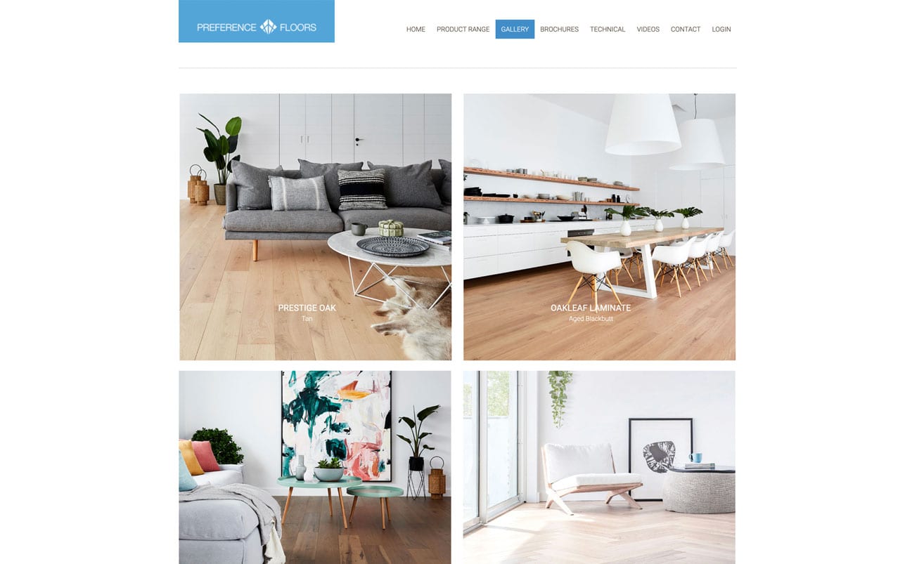 A collage of four images showcasing different interior designs with various flooring options. The styles include a modern living room, dining area with pendant lights, colorful living space, and a bright lounge area—all beautifully curated by the web design and branding service by Spark Interact.