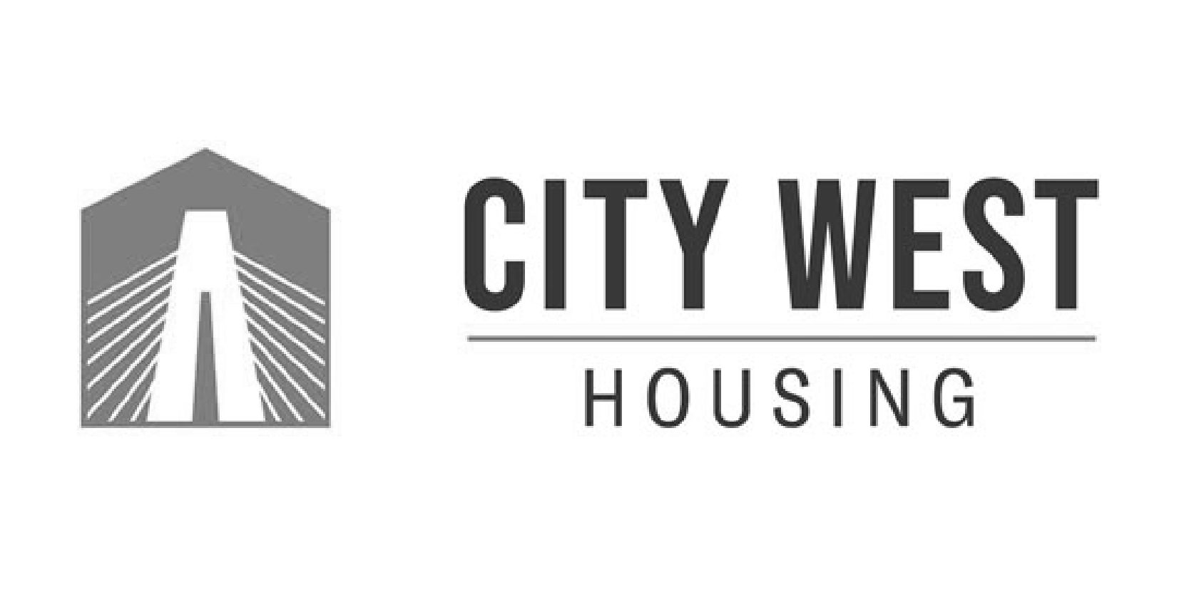 Logo of City West Housing featuring a stylized building within a shield and the company name in bold, modern font.