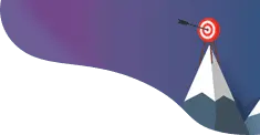 Illustration of a target on top of a snowy mountain peak against a purple and blue gradient sky background.