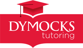 Logo of Dymocks Tutoring featuring a red background, white text, and a graduation cap icon above the word "Dymocks," designed to complement modern interior design aesthetics.