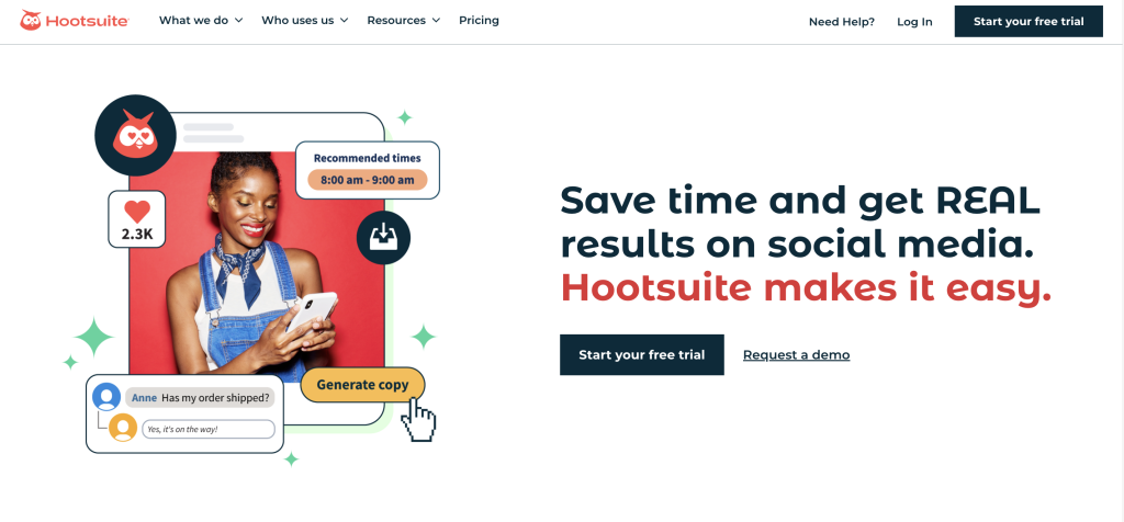 Hootsuite landing page