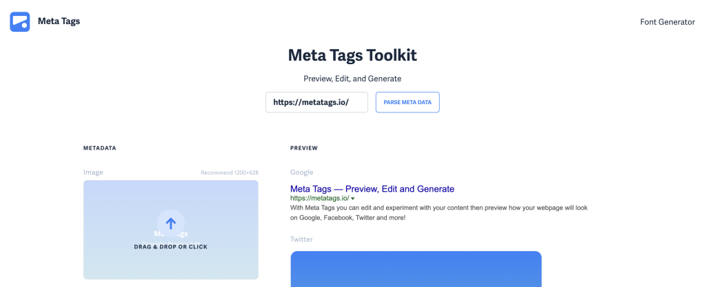 Meta Tags landing page