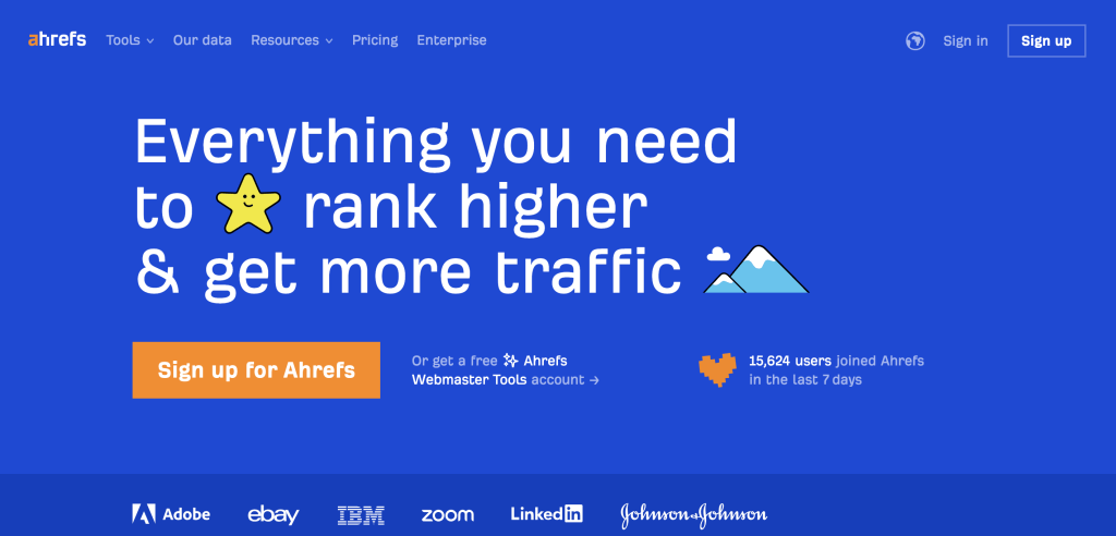 ahrefs landing page