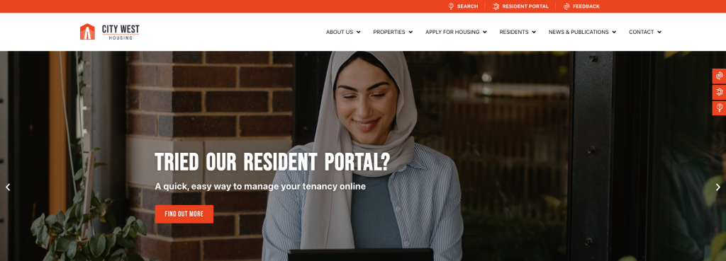 City West website showing a woman in a hijab.