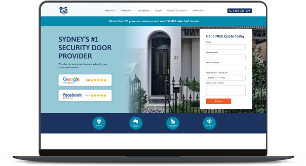 The website for King's Security, a security door provider.